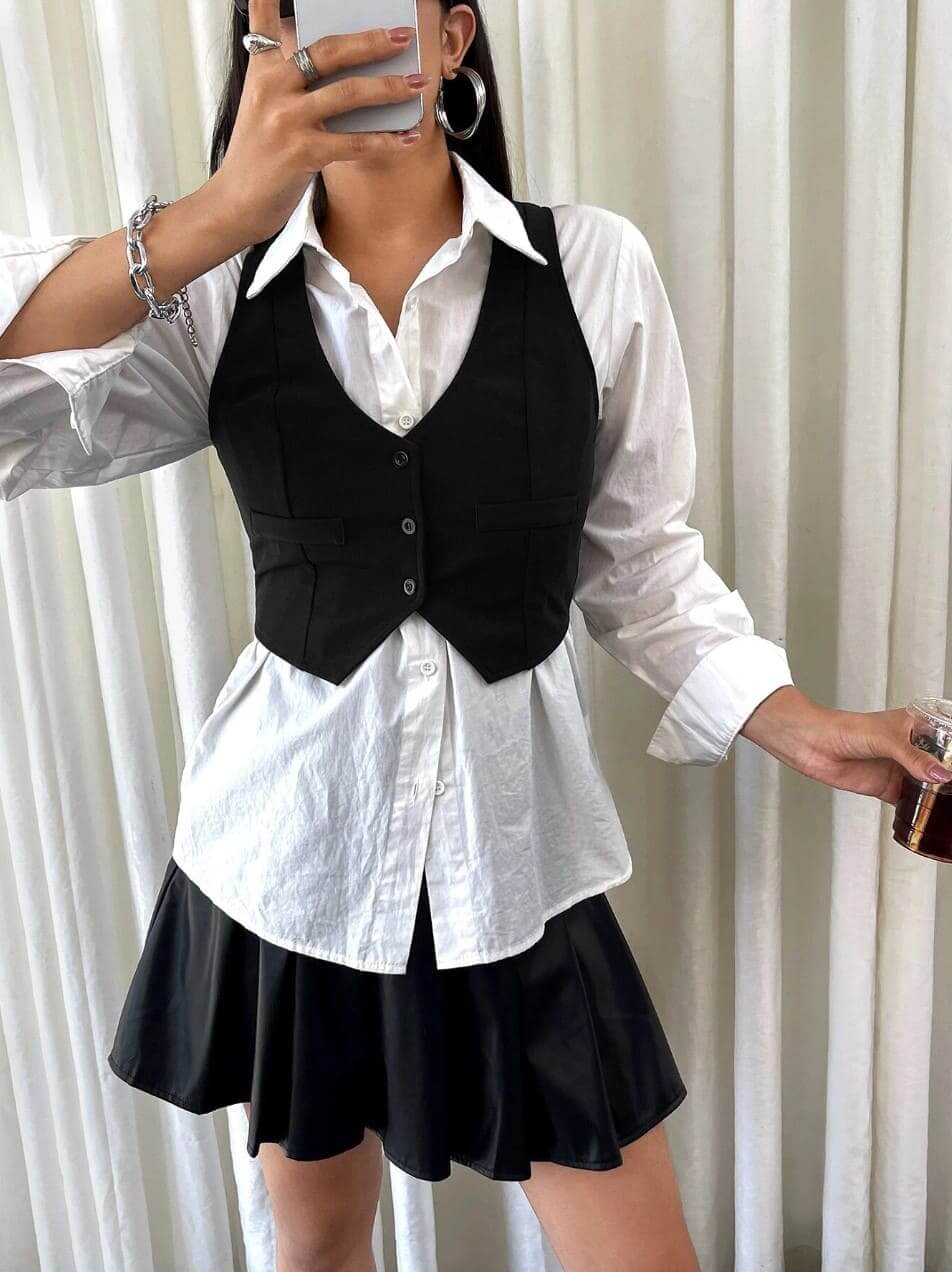 Colete Alfaiataria Curto de Botões Cores