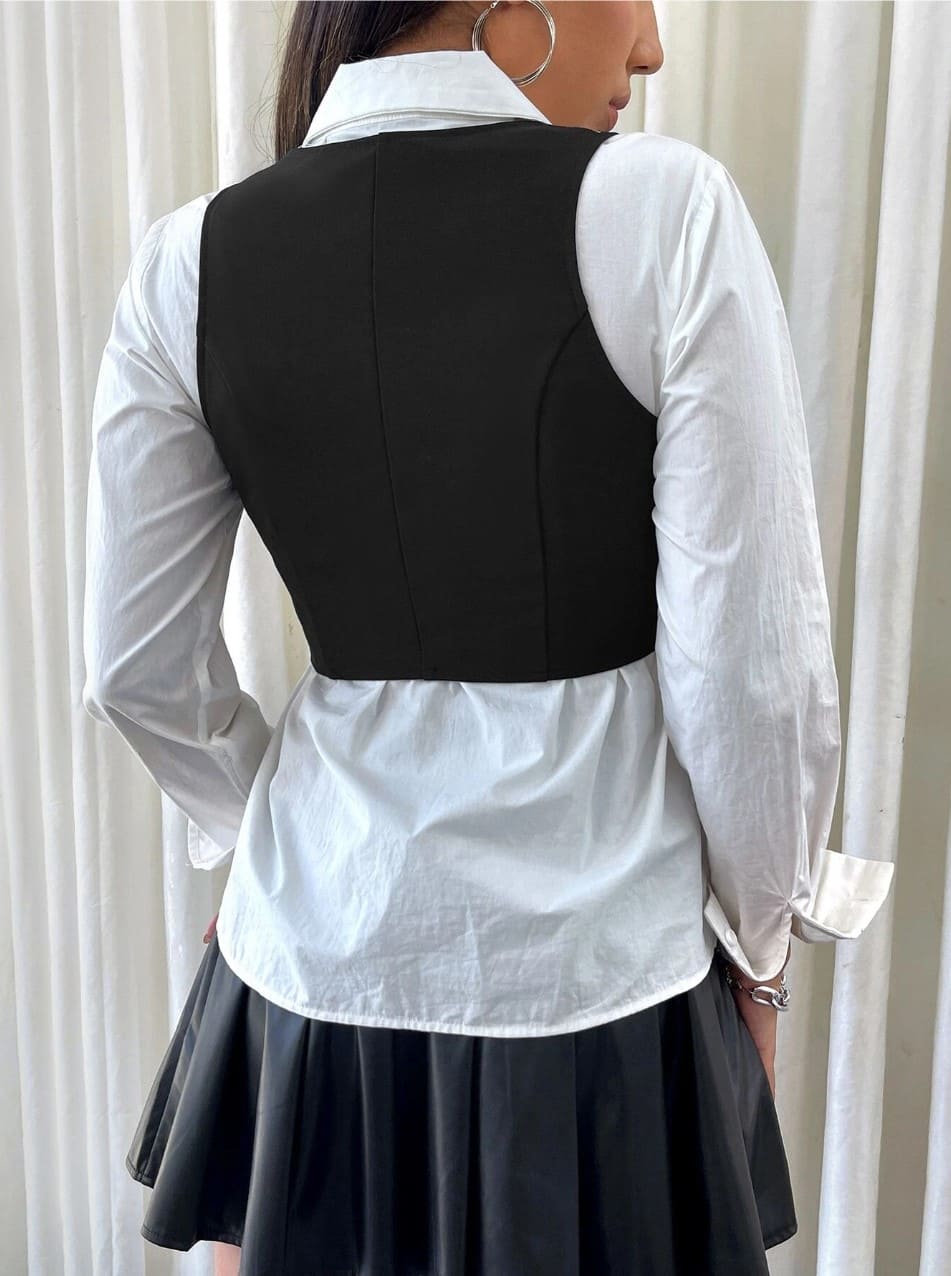 Colete Alfaiataria Curto de Botões Cores