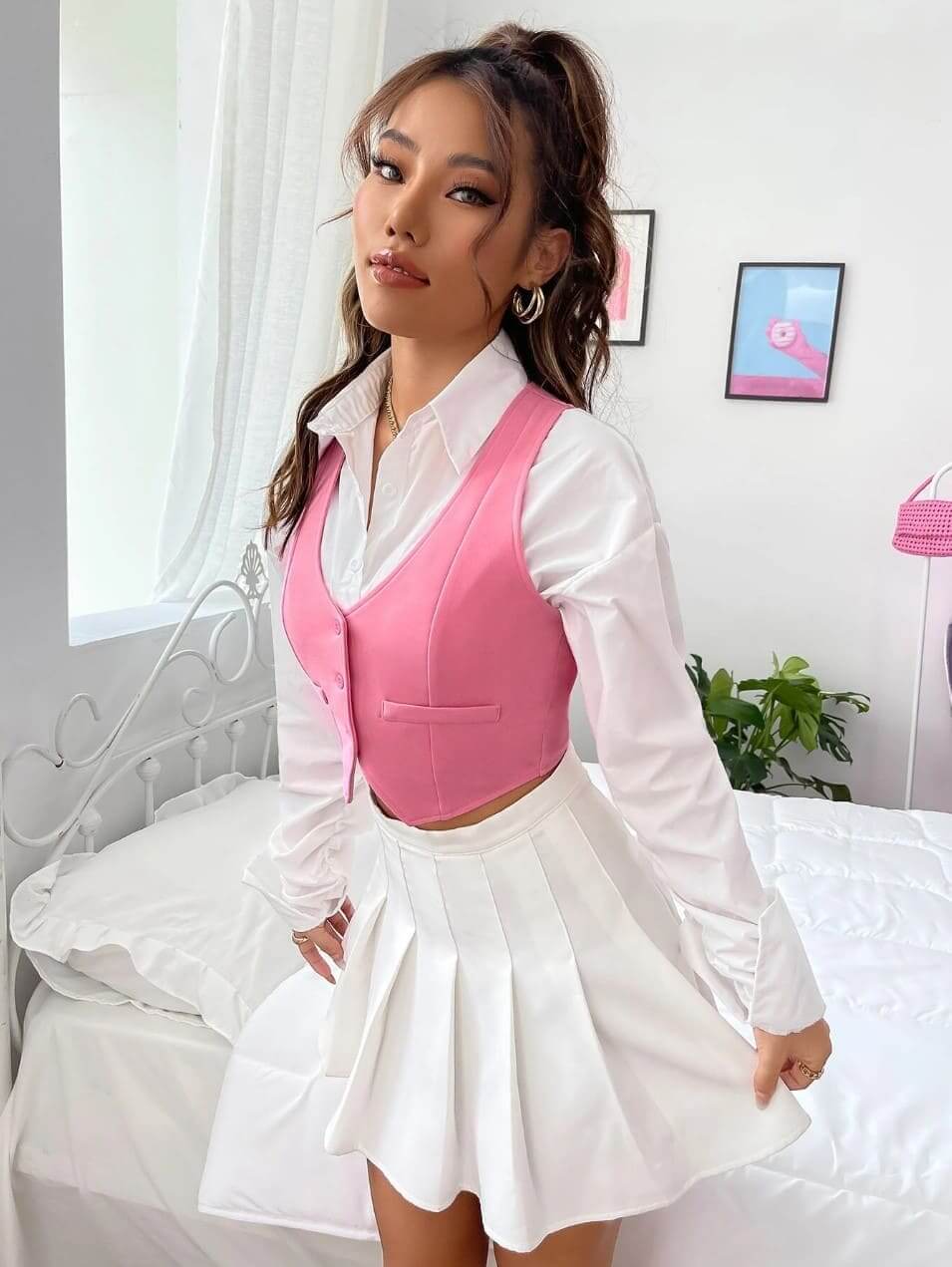 Colete Alfaiataria Curto de Botões Cores