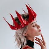 Coroa de Couro Fantasia Carnaval, Coroa Vermelha acessório feminino BDSM fetiche vikings mulher fatal