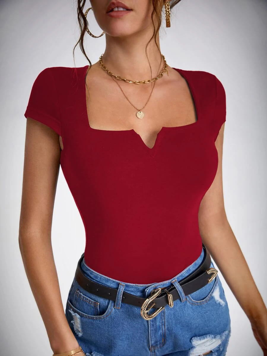 Cropped Colado Manga Curta Decote V, PP, P, M, G, GG, Vermelho