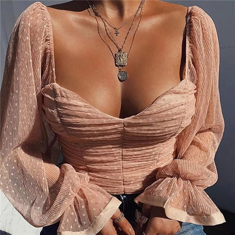 Cropped de Renda Poá Manga Princesa - Loja Style Me