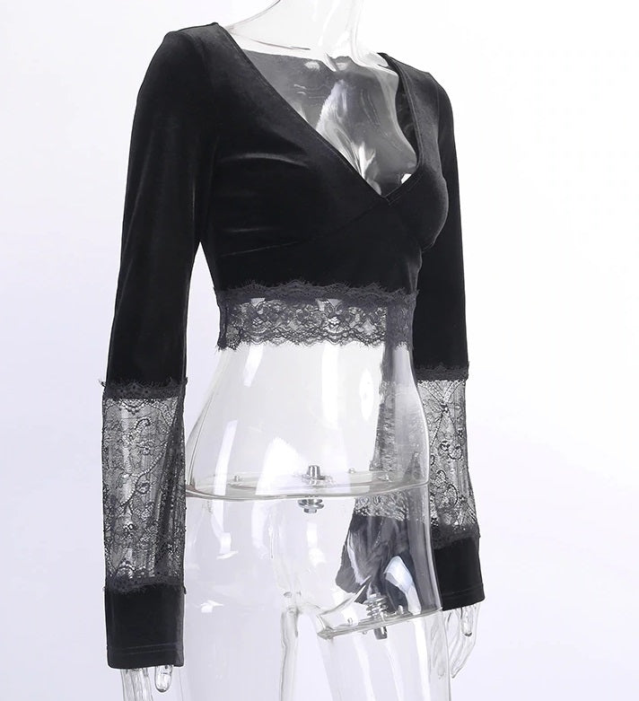 Cropped Gótico de Veludo c- Renda - Loja Style Me