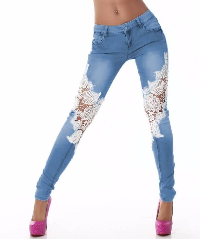 Moda Feminina CalÇa Jeans Customizada Com Renda Calcas Com Renda