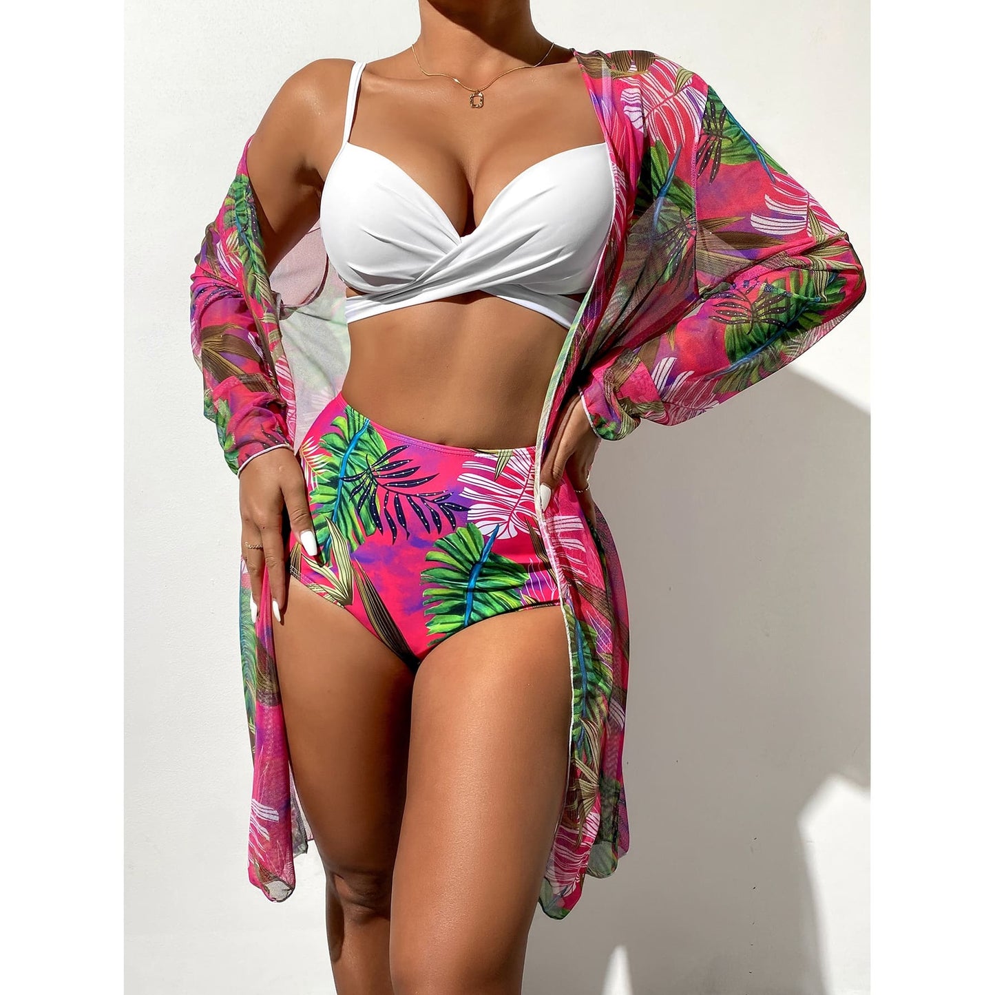 Kit Biquíni Estampado Hot Pants + Kimono Curto de Manga 2, P, M, G, GG