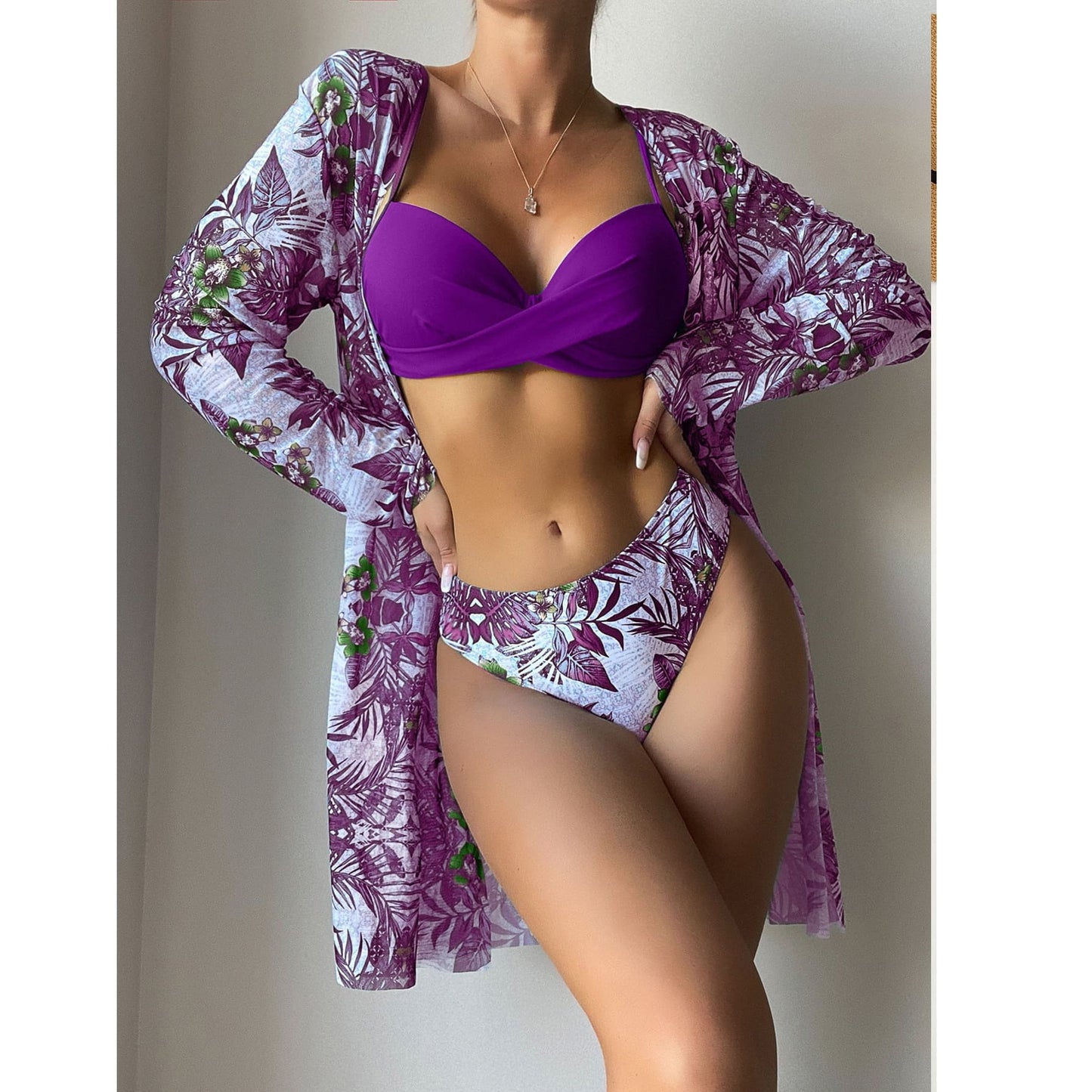 Kit Biquíni Estampado Hot Pants + Kimono Curto de Manga 2, P, M, G, GG