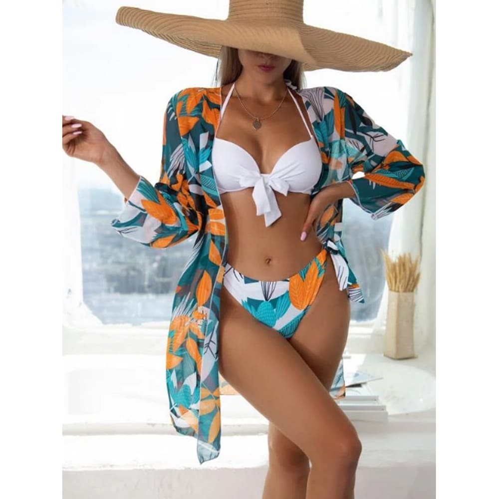 Kit Biquíni Estampado Hot Pants + Kimono Curto de Manga 2, P, M, G, GG