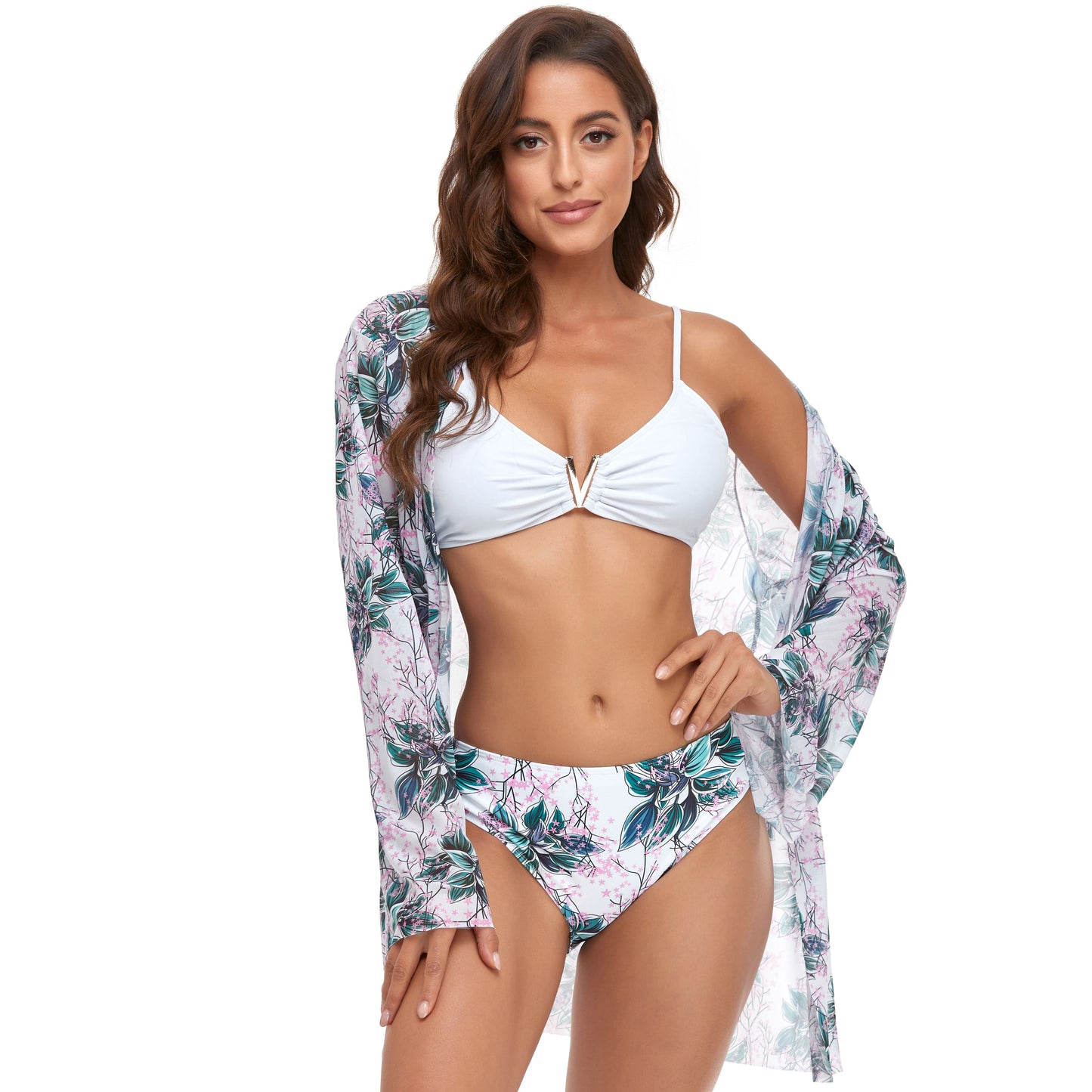 Kit Biquíni Estampado Hot Pants + Kimono Curto de Manga 2, P, M, G, GG