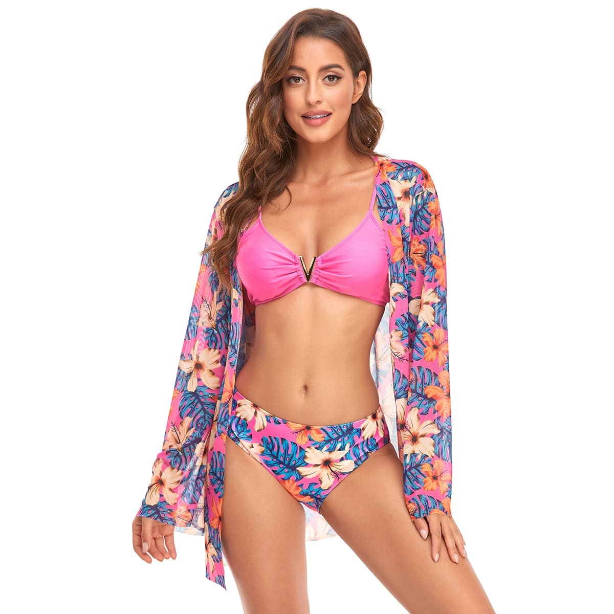 Kit Biquíni Estampado Hot Pants + Kimono Curto de Manga 2, P, M, G, GG