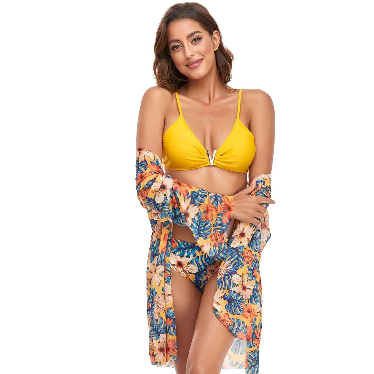 Kit Biquíni Estampado Hot Pants + Kimono Curto de Manga 2, P, M, G, GG