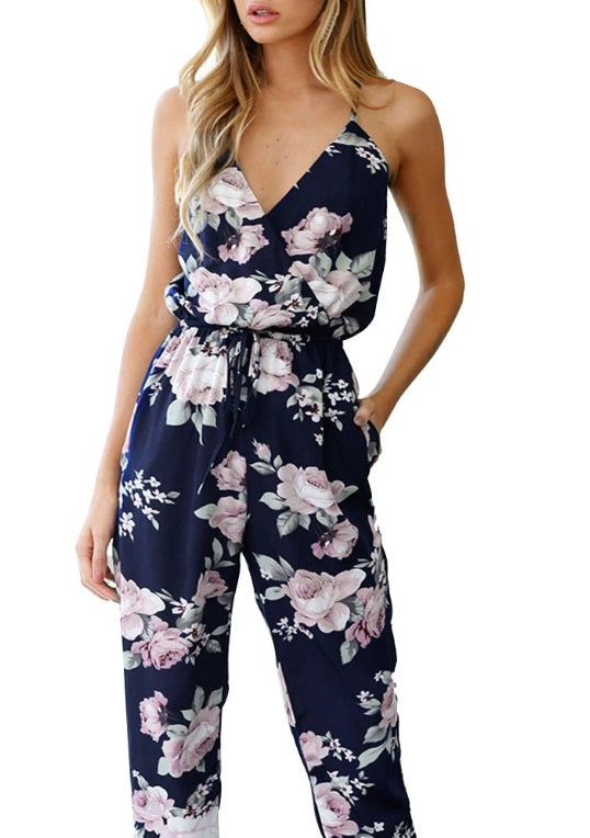 Macacão Floral Alça Fina Costas Nuas