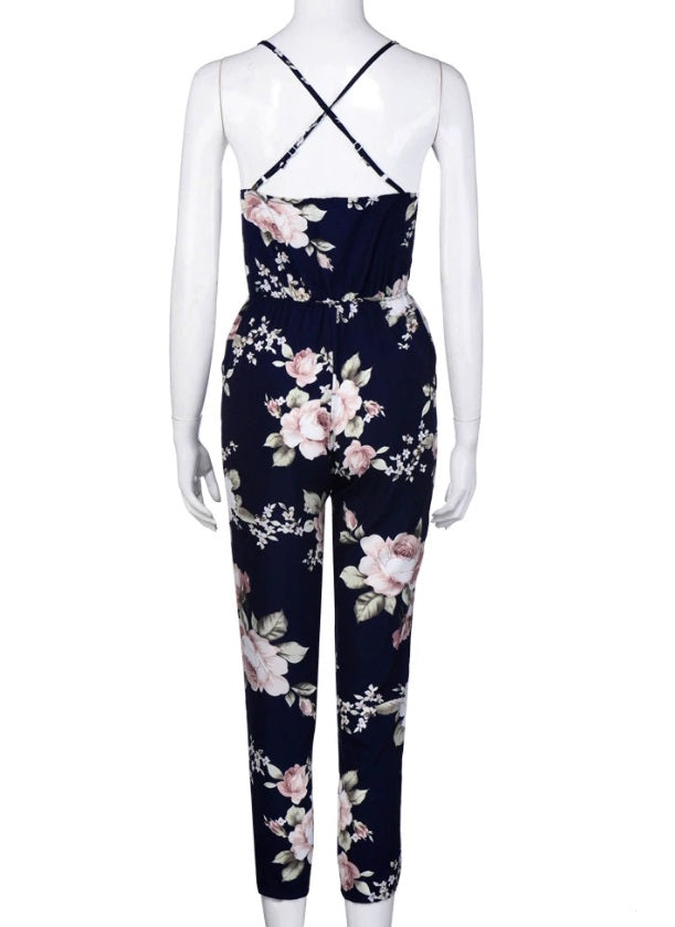 Macacão Floral Alça Fina Costas Nuas