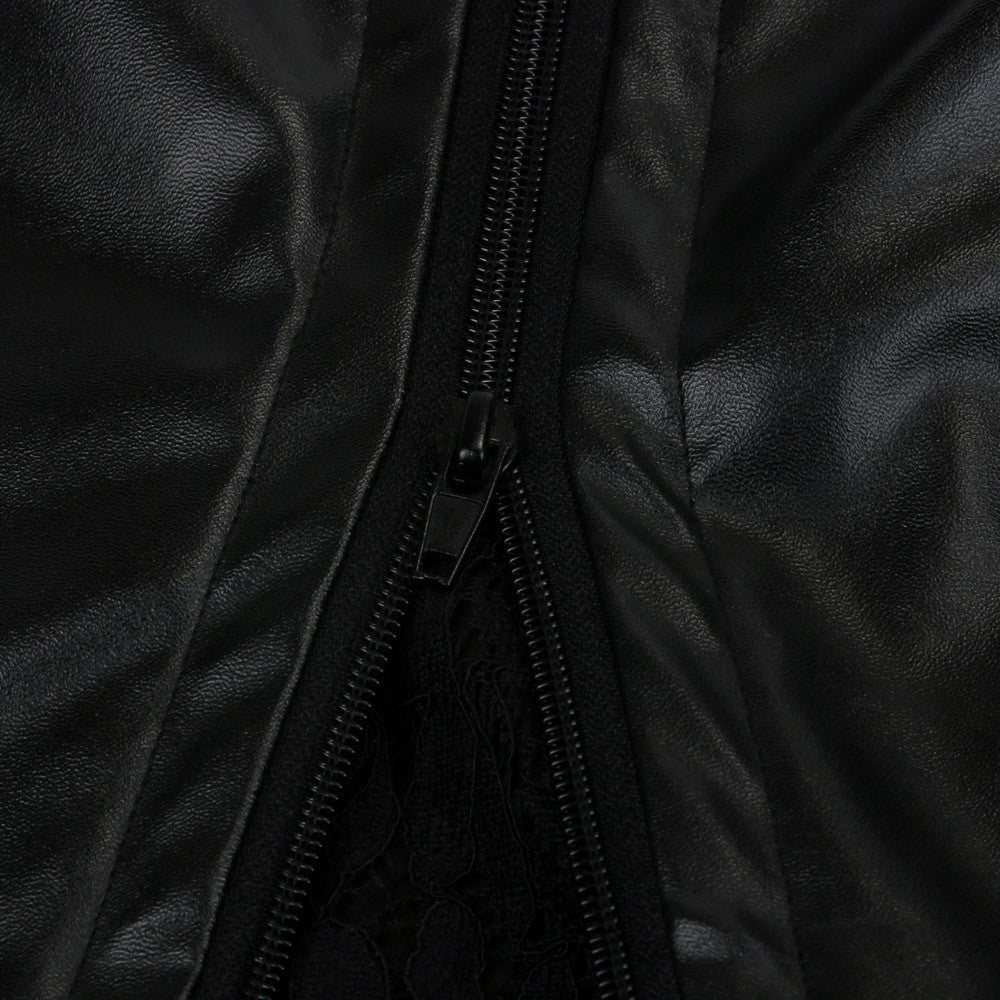 Saia Tubinho de Couro com Renda