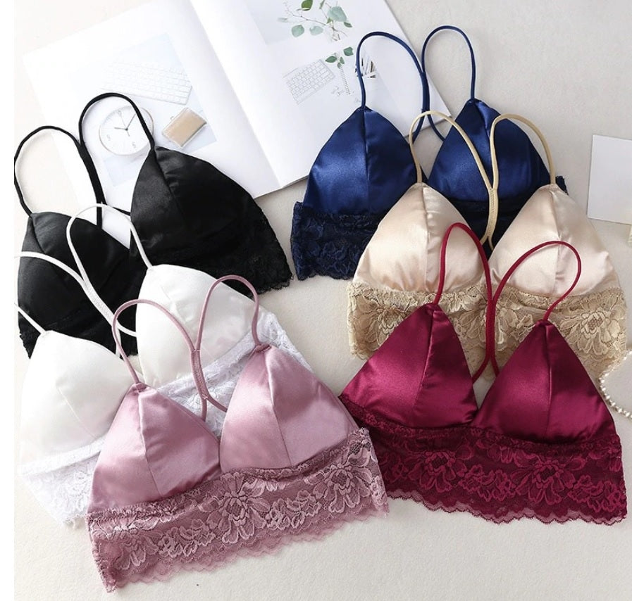 sutiã cropper Bralette de cetim com renda