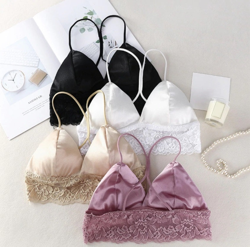 sutiã cropper Bralette de cetim com renda