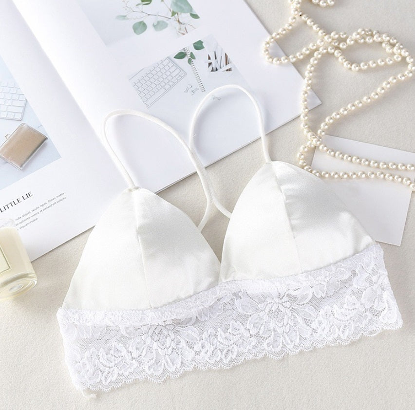 sutiã cropper Bralette de cetim com renda