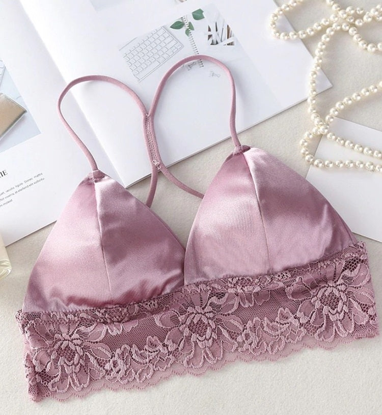 sutiã cropper Bralette de cetim rosé