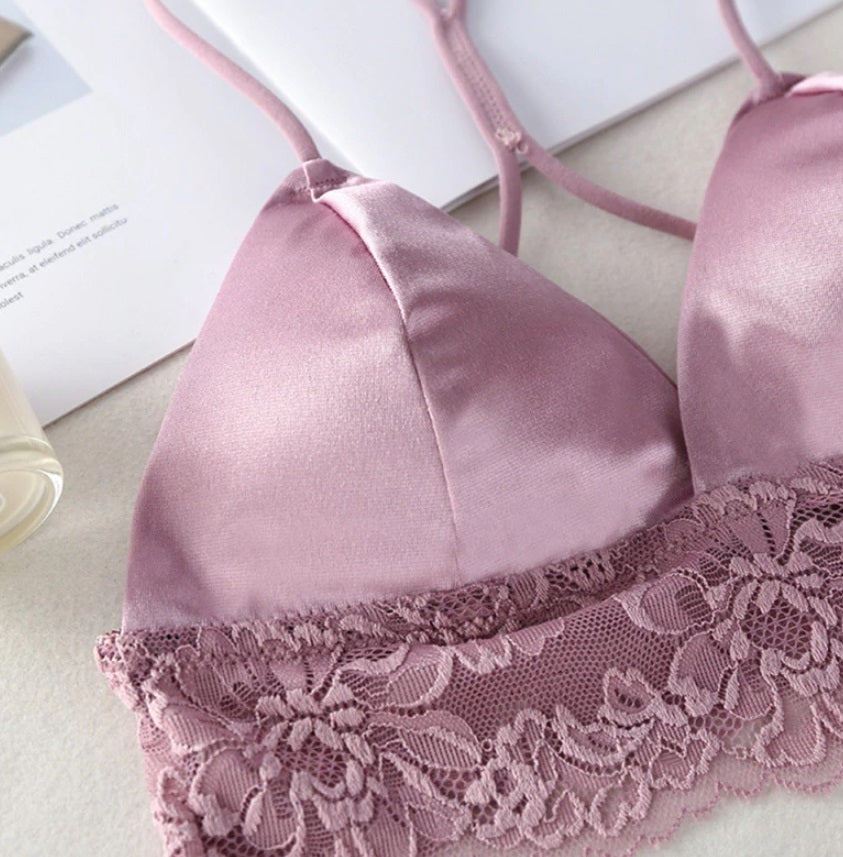 sutiã cropper Bralette de cetim com renda