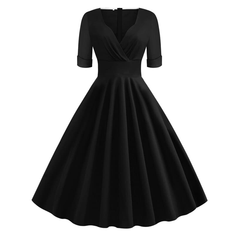 Vestido Retrô Meia Manga Preto vintage Liso Anos 50-60, P, M, G, GG, 2G
