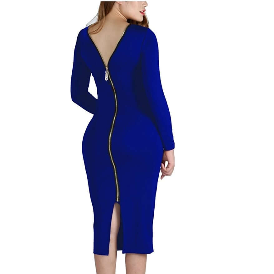 Vestido Coquetel Midi Zíper azul royal