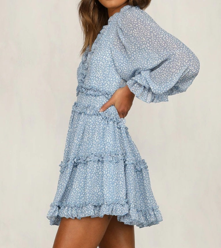 Vestido Babados Estampa Liberty Costas Nuas