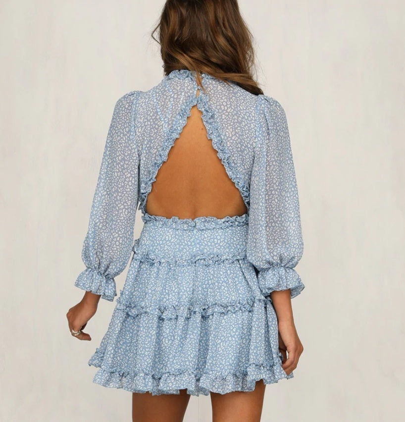 Vestido Babados Estampa Liberty Costas Nuas