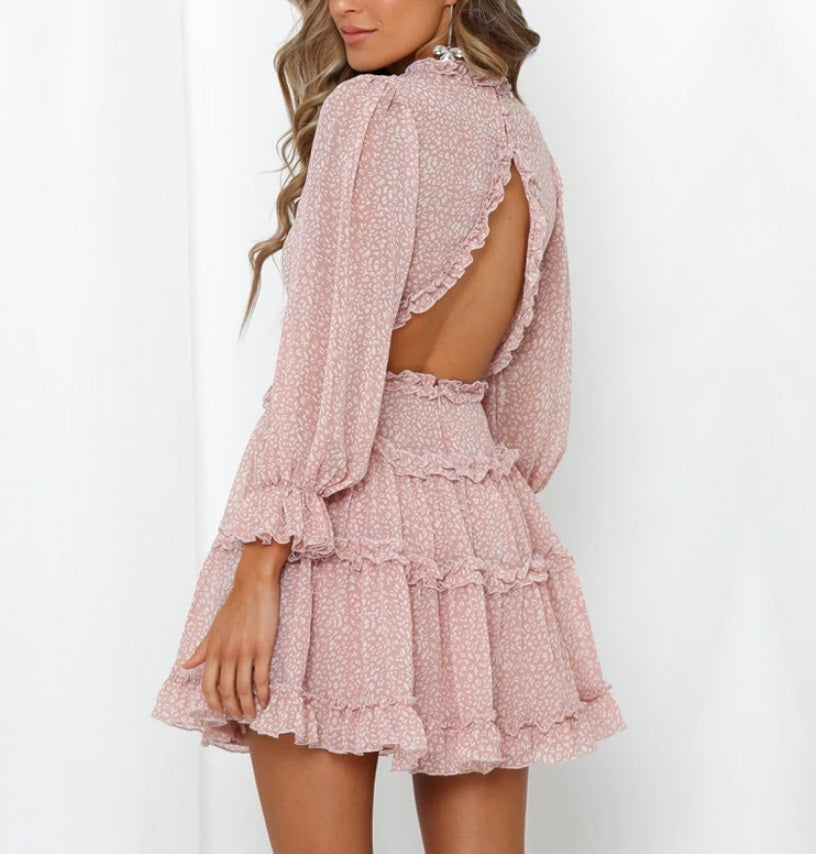 Vestido Babados Estampa Liberty Costas Nuas