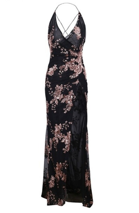 Vestido de Festa Longo Bordado c/Paetês preto