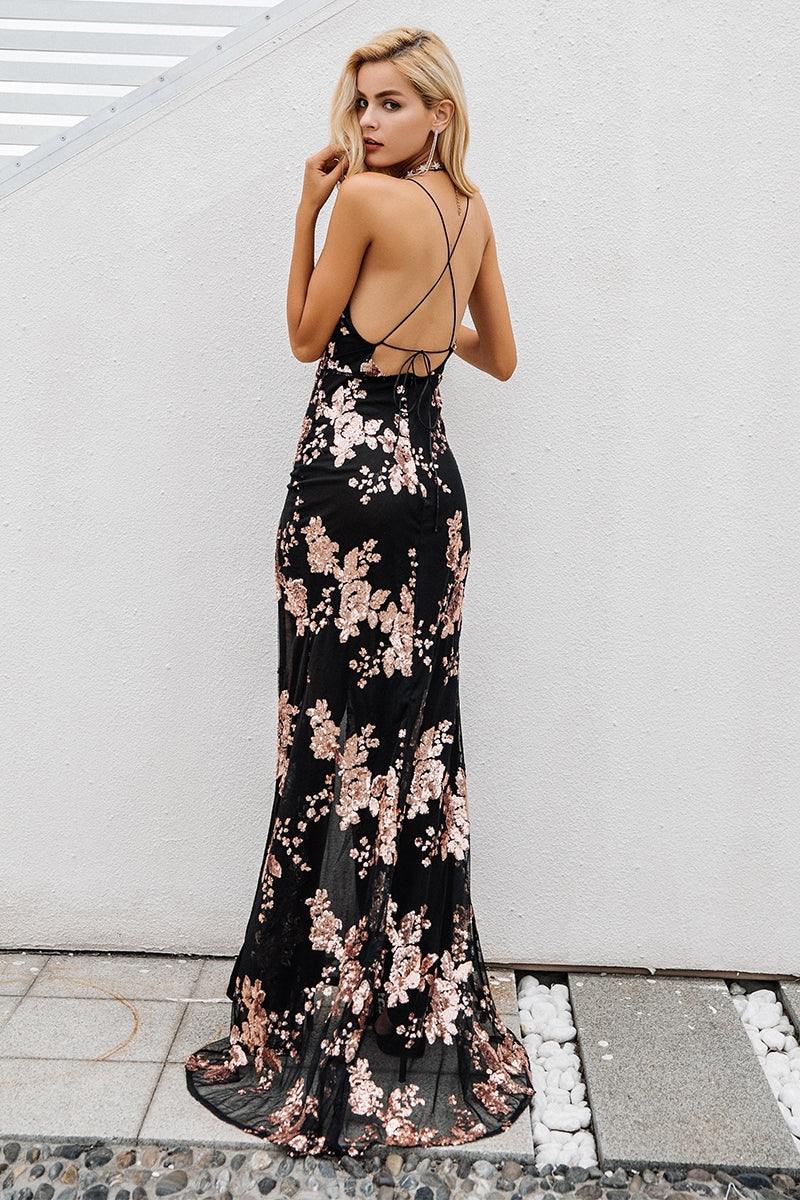 Vestido de Festa Longo Bordado c/Paetês preto