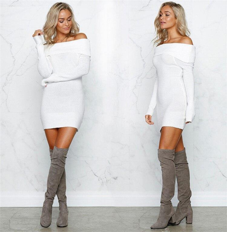 Vestido Tubinho Tricot Tomara que Caia Manga Longa branco