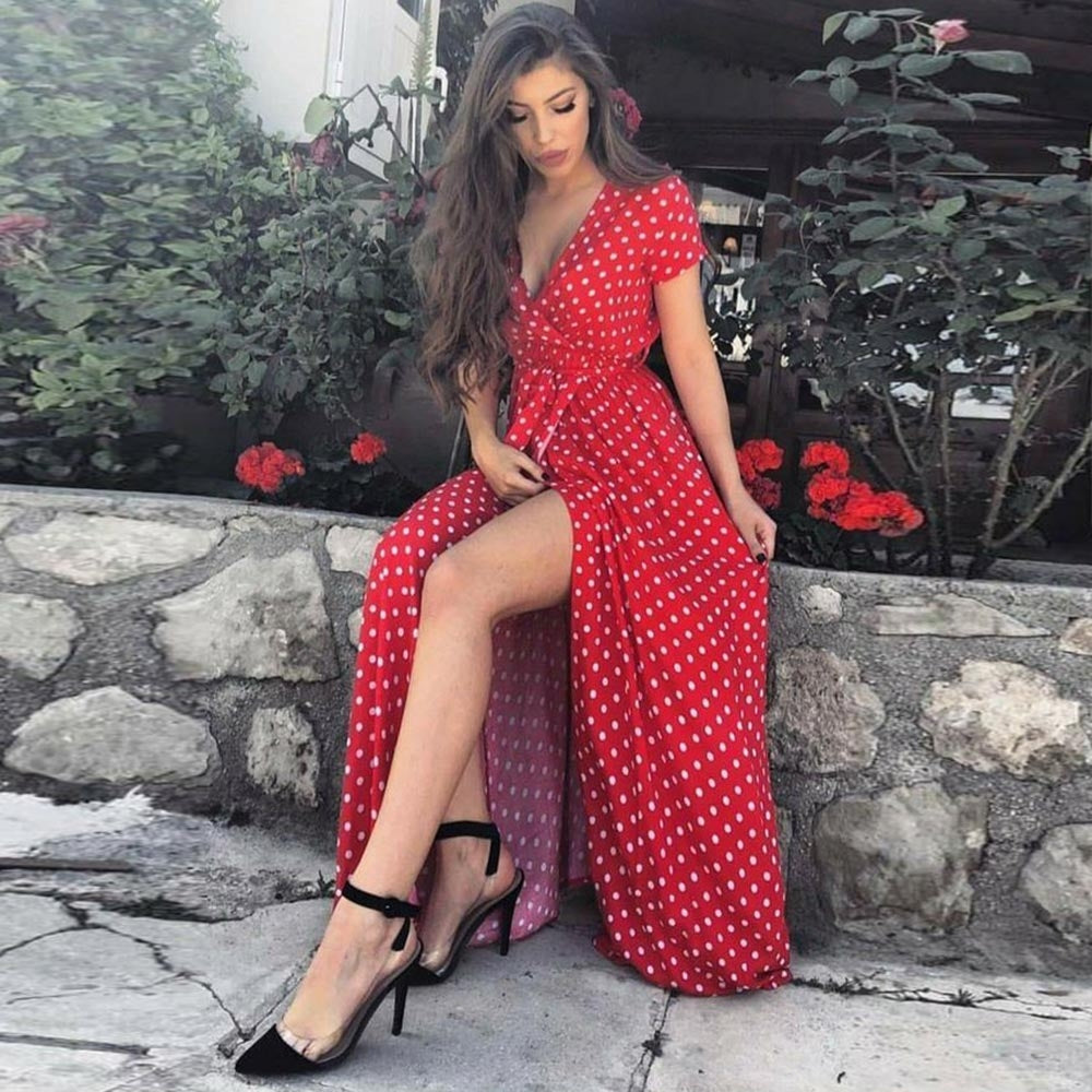 Vestido vermelho com bolinhas clearance
