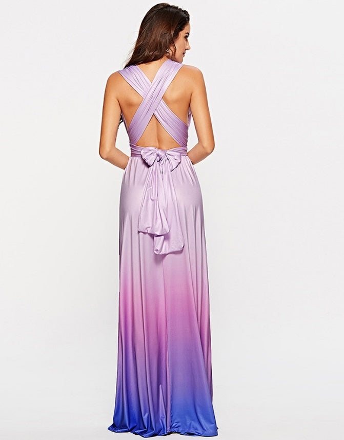 Vestido Longo Festa Infinity Amarrações Lilas Degradé