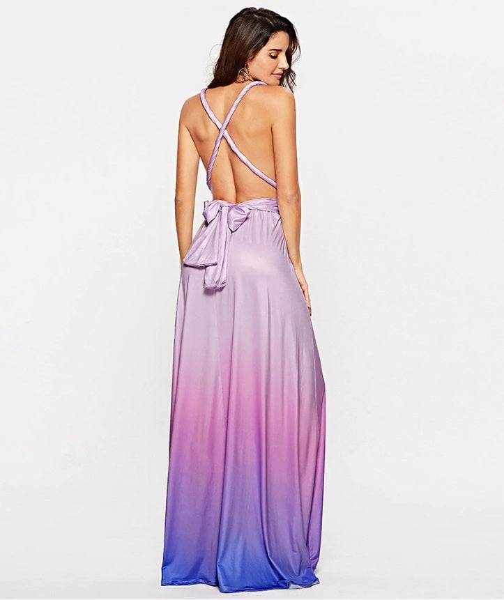 Vestido Longo Festa Infinity Amarrações Lilas Degradé