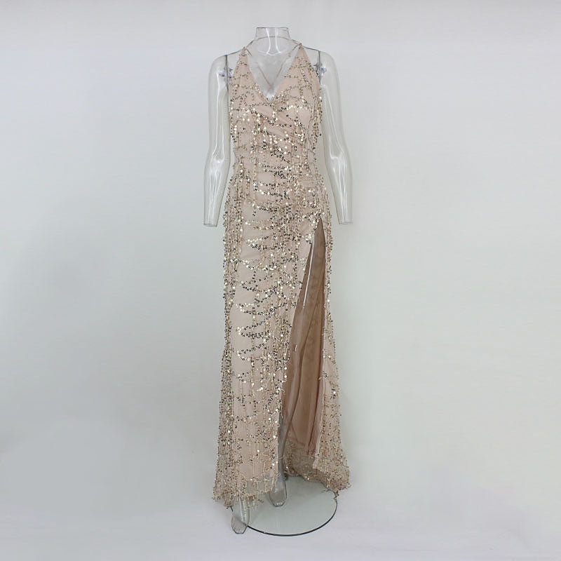 vestido longo de festa paetes