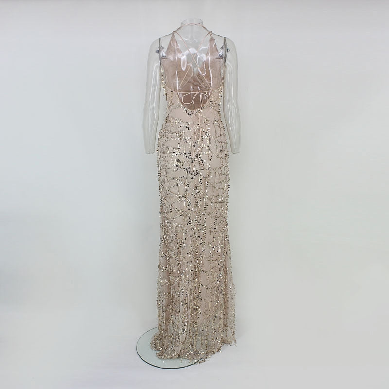 vestido longo de festa paetes
