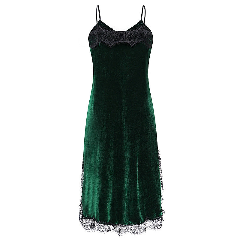 Vestido Veludo Midi com Renda