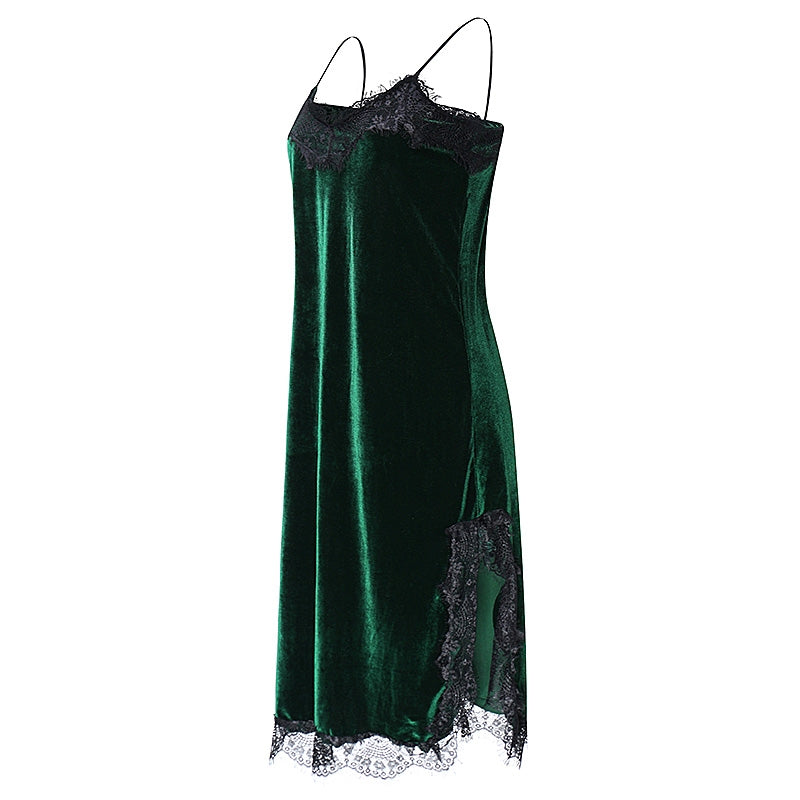 Vestido Veludo Midi com Renda