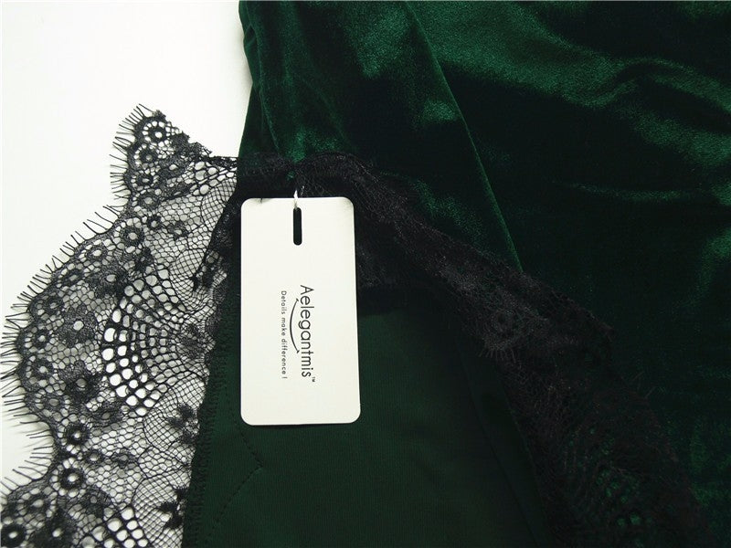 Vestido Veludo Midi com Renda
