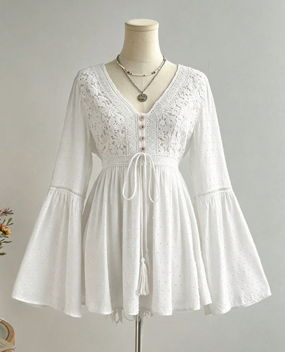 Bata Boho Manga Flare c/Renda Viscose