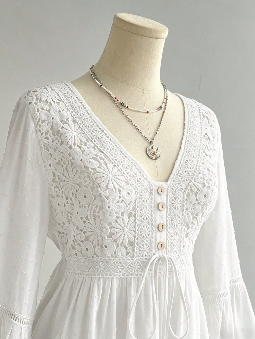 Bata Boho Manga Flare c/Renda Viscose