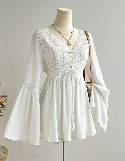 Bata Boho Manga Flare c/Renda Viscose