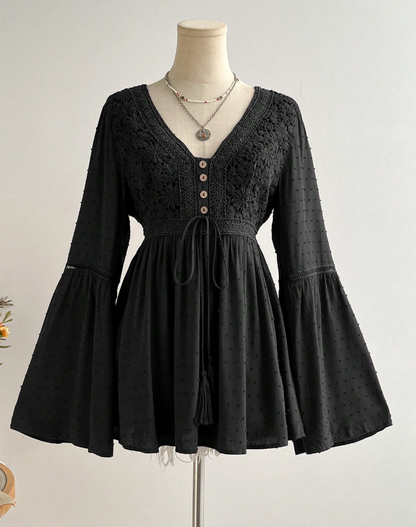 Bata Boho Manga Flare c/Renda Viscose