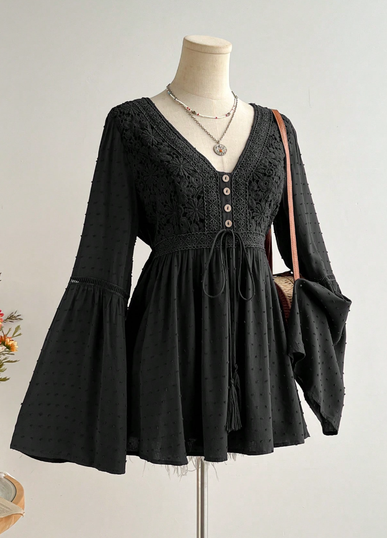 Bata Boho Manga Flare c/Renda Viscose