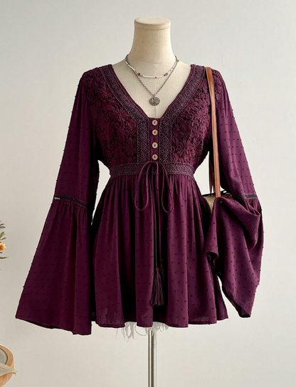 Bata Boho Manga Flare c/Renda Viscose
