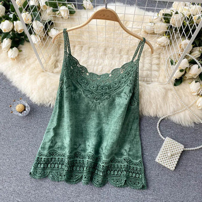 Blusa com Renda Bordada Boho Chic Alcinha algodão verde
