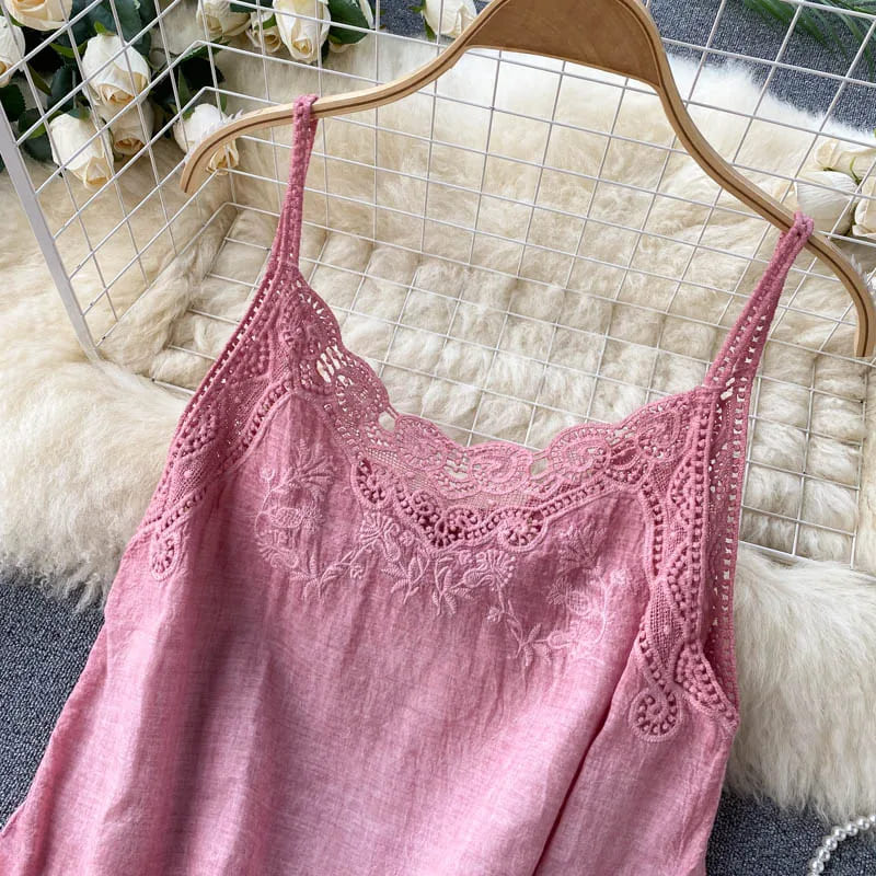 Blusa com Renda Bordada Boho Chic Alcinha algodão rosa