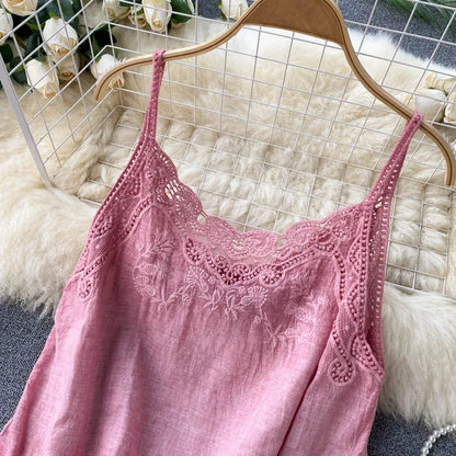 Blusa com Renda Bordada Boho Chic Alcinha algodão rosa