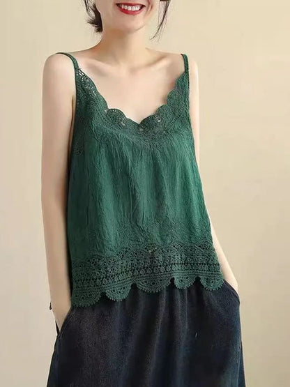 Blusa com Renda Bordada Boho Chic Alcinha algodão verde