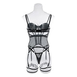 conjunto lingerie Body Corset Transparente c/Bojo Cinta-Liga preto sexy