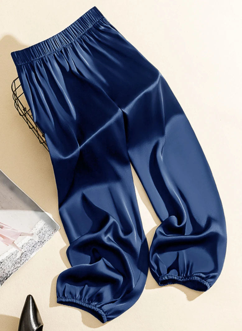 Calça Jogging de Cetim marinho brilhosa cargo